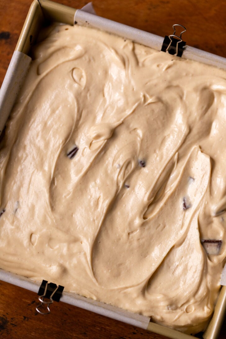 Cheesecake batter in the pan.