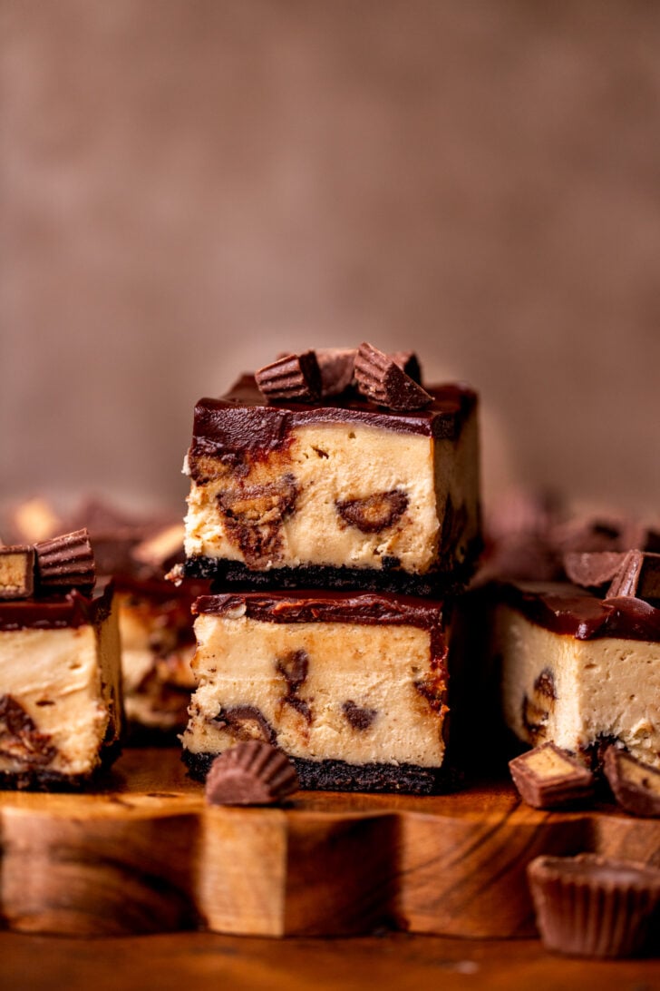 Stack of two cheesecake bars.