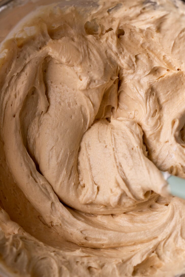 Peanut butter pie batter after whipped cream.
