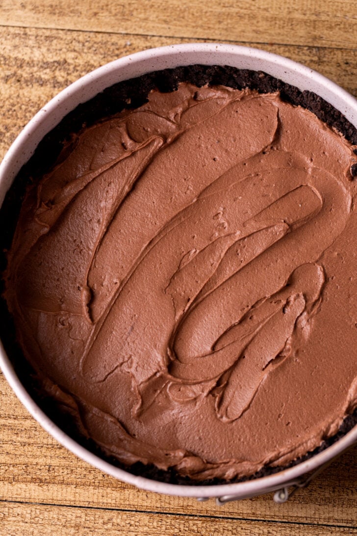 Chocolate batter in the pan.