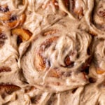 Top view of close up of brown butter cinnamon rolls.