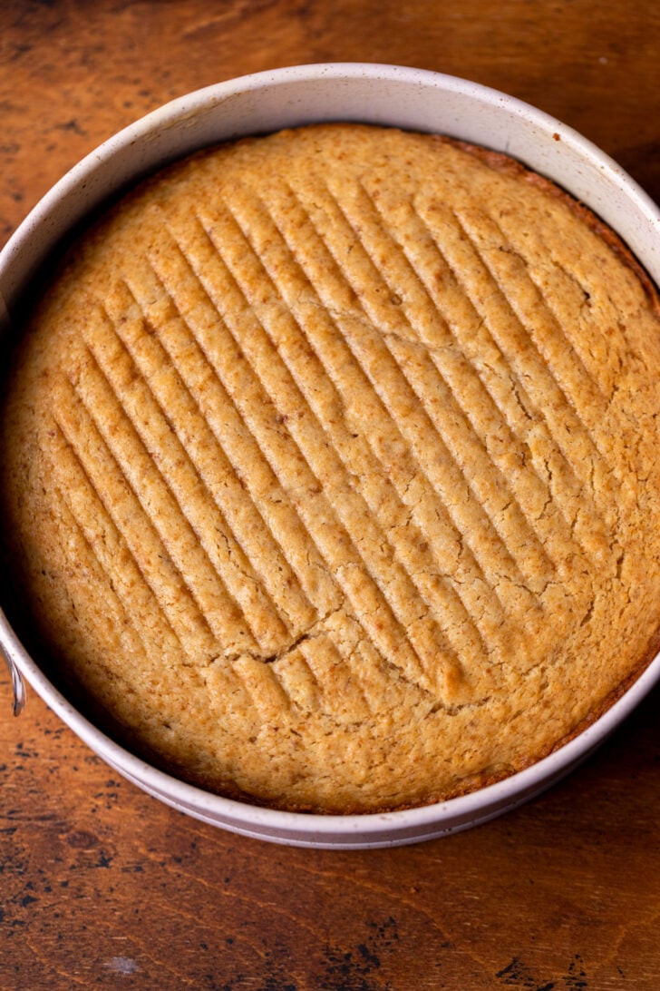 Cake layer in the pan.