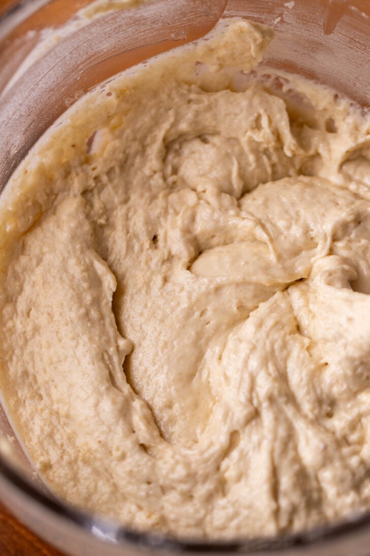 Cake batter in a bowl.