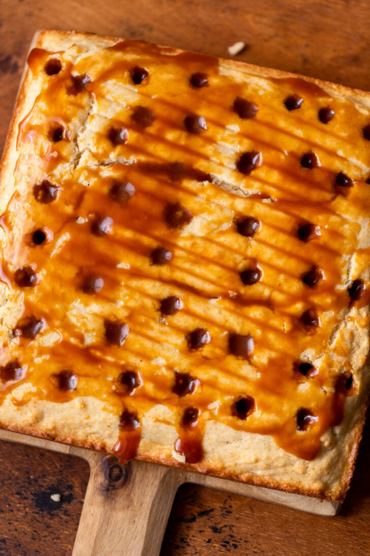 Poked cake with caramel.