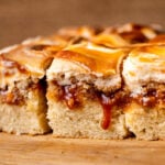 Side view of caramel cake.