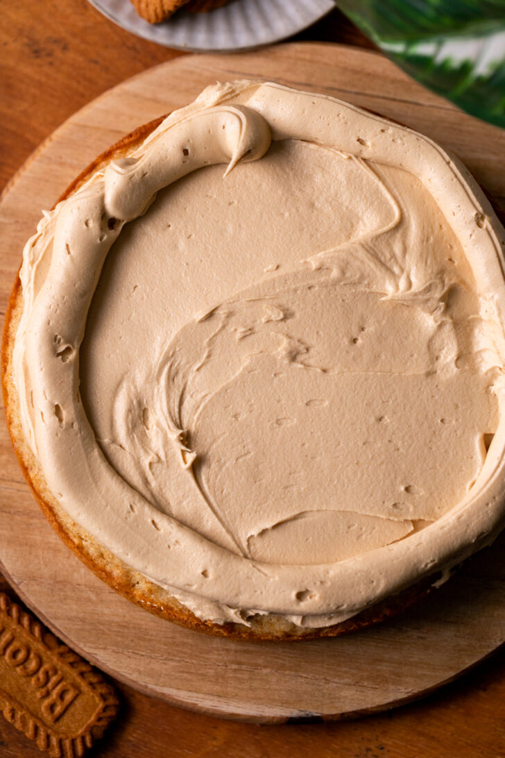 Cookie butter frosting on top of cake.