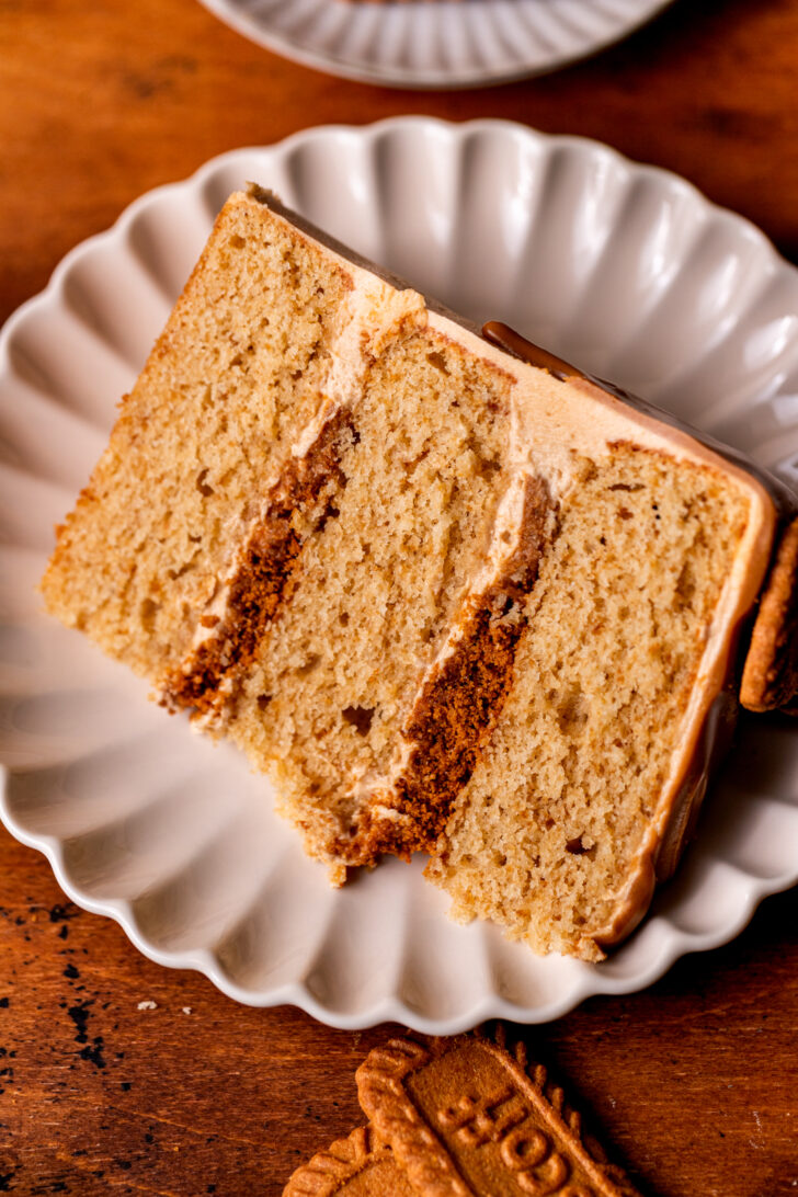 Slice of cake on a plate.
