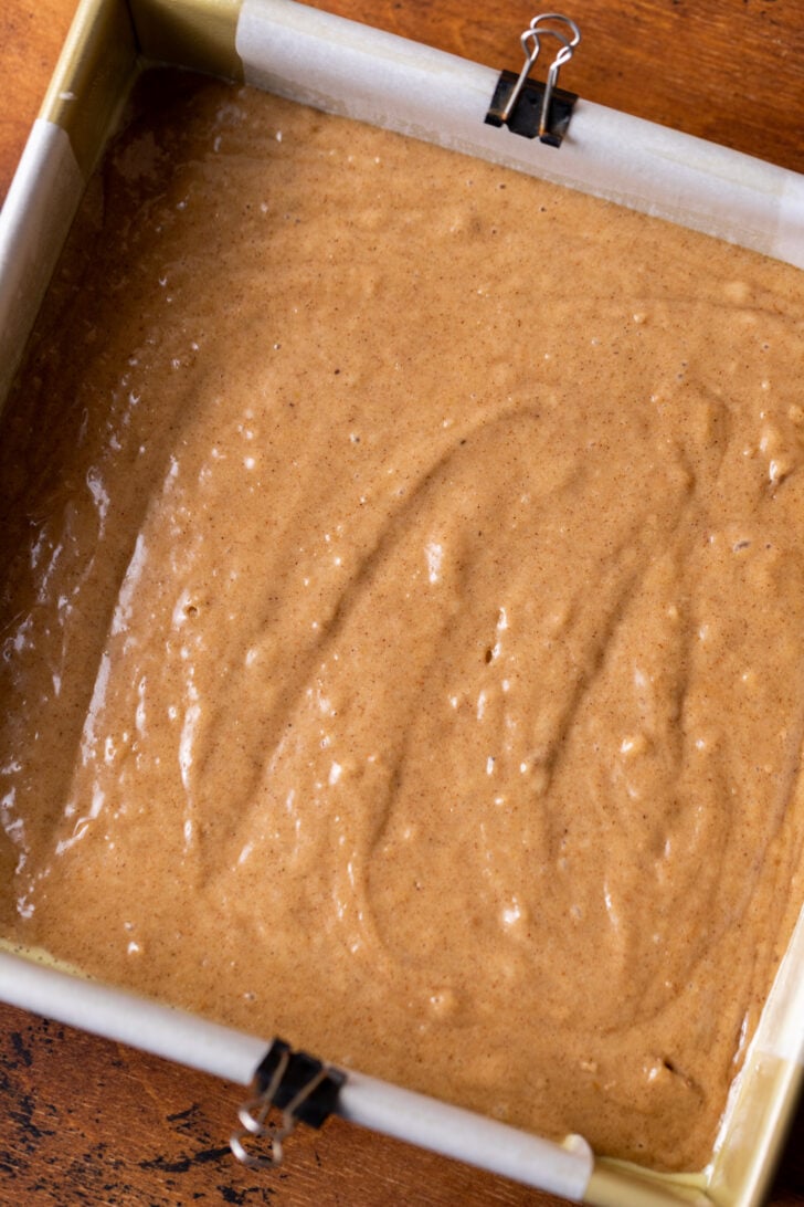 Cake batter in the pan.