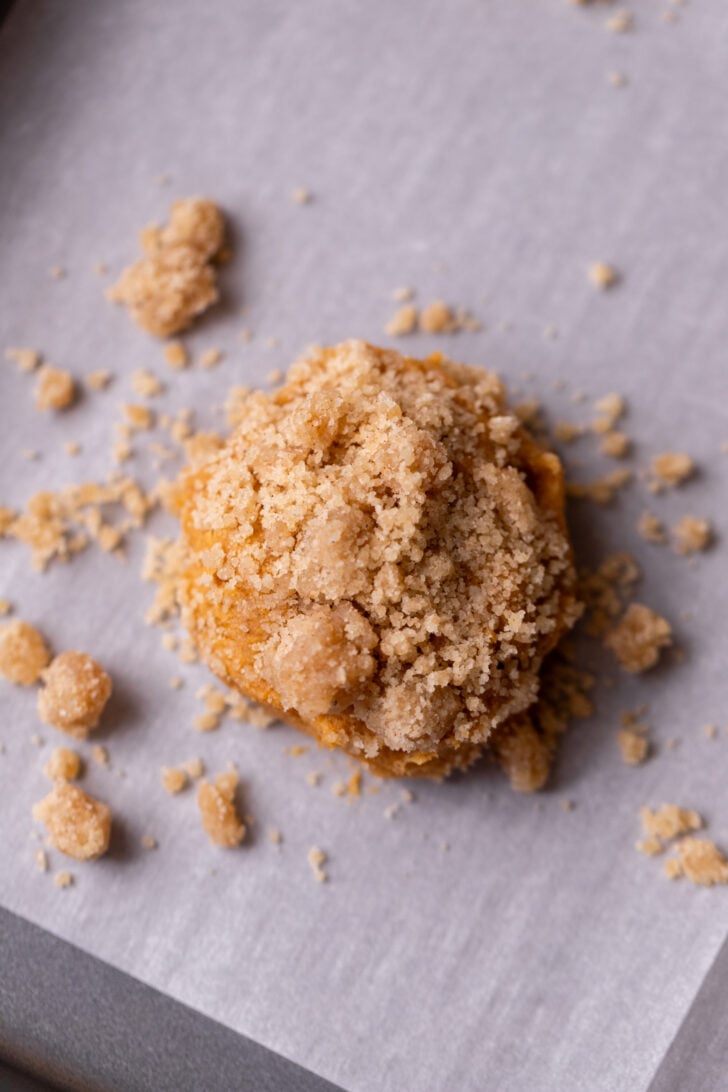 Crumble on top of cookie dough ball.