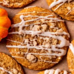 Close up of the top view of pumpkin coffee cake cookies.