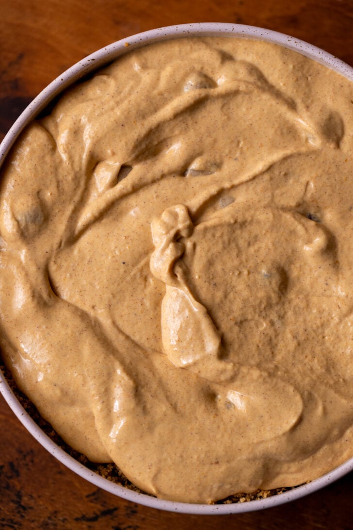 Cheesecake batter in the pan.