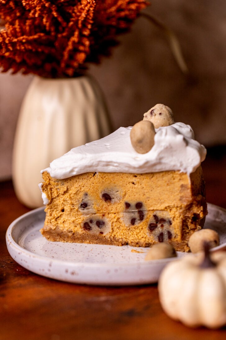 Slice of cheesecake on a plate.
