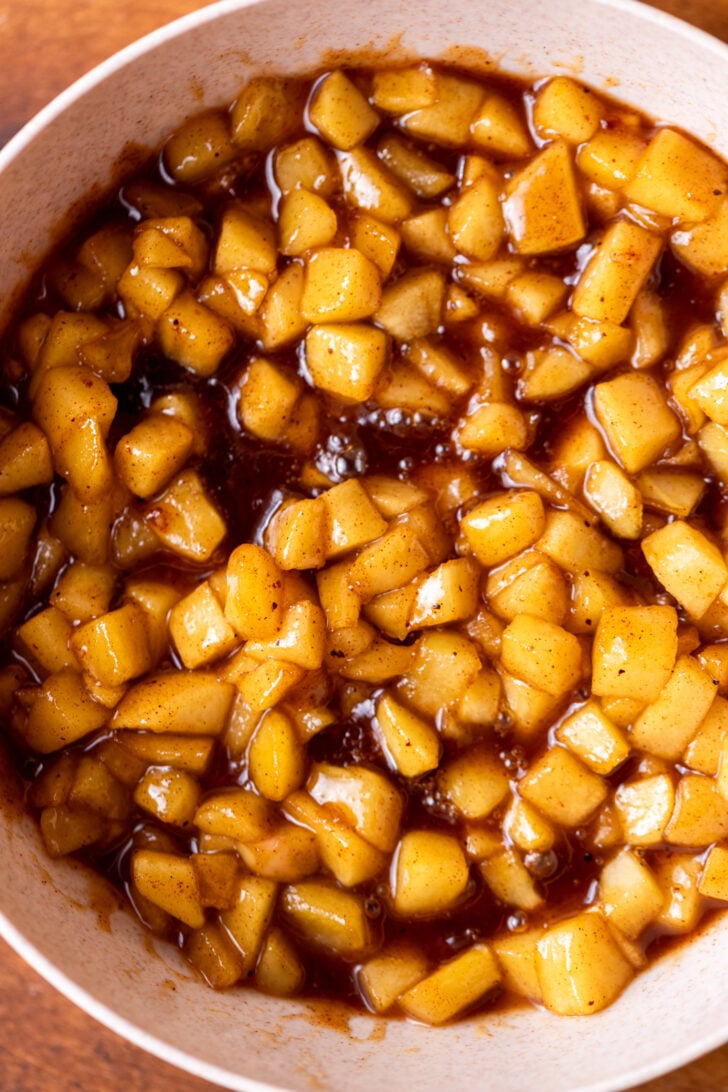Apple pie filling in a bowl.