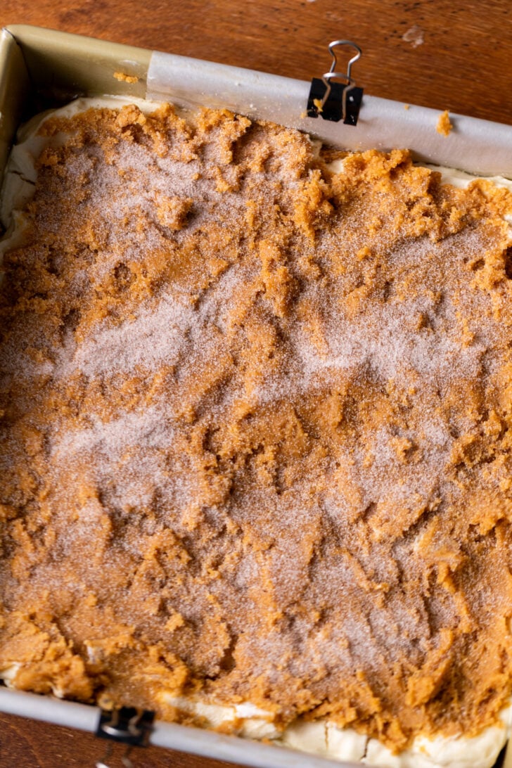 Cookie dough in the pan.