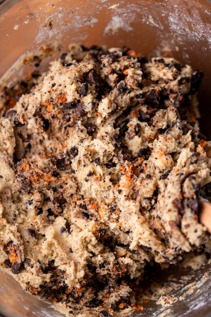Cookie dough in a bowl.