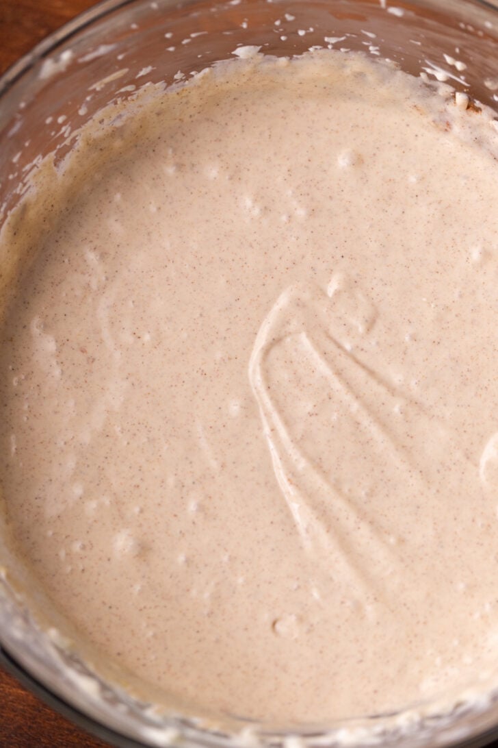 Cheesecake batter in a bowl.