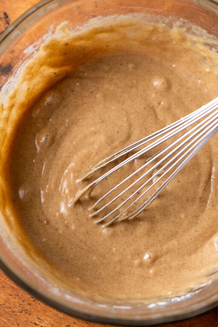 Apple cider batter in a bowl.