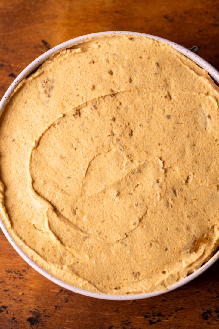 Pie batter in the pan.