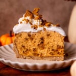 One slice of pumpkin cookie pie on a plate.