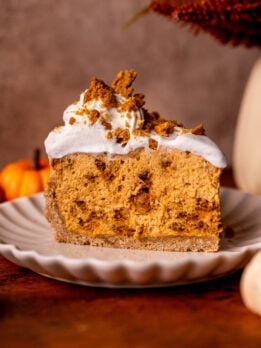 One slice of pumpkin cookie pie on a plate.