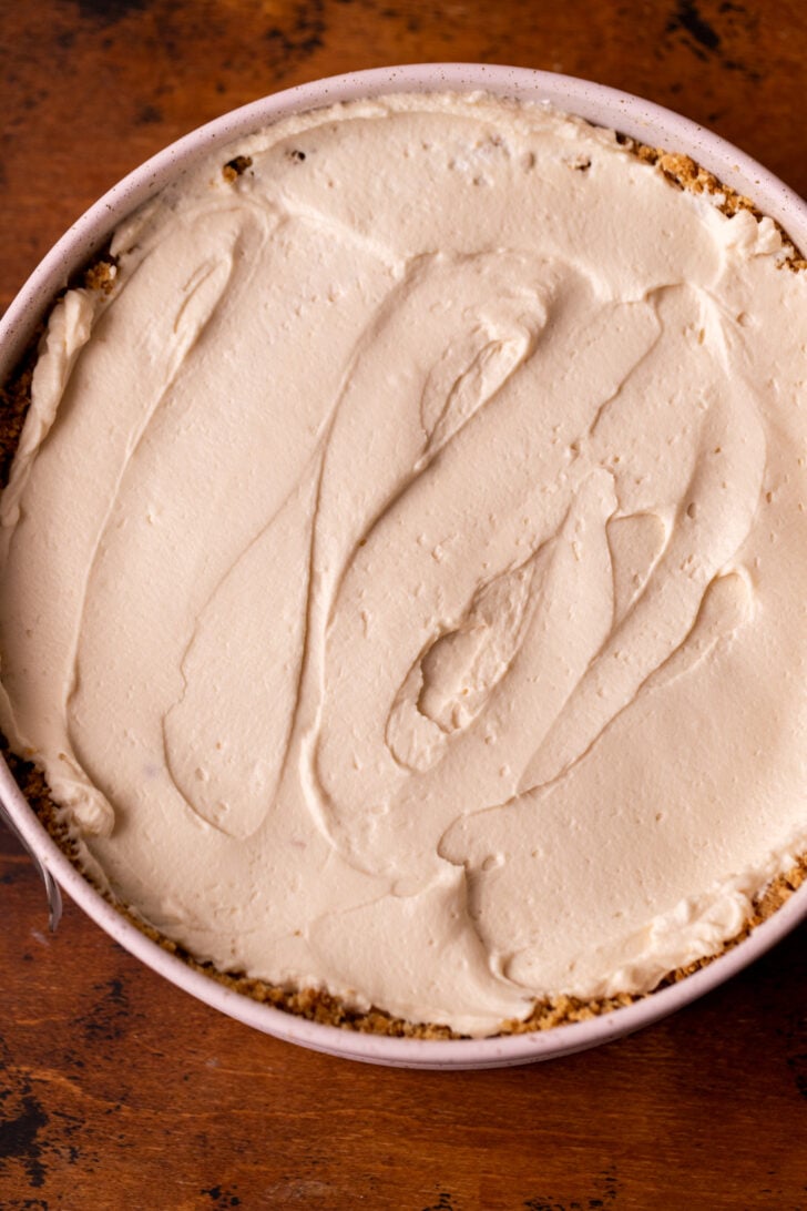 Pie batter in the pan.