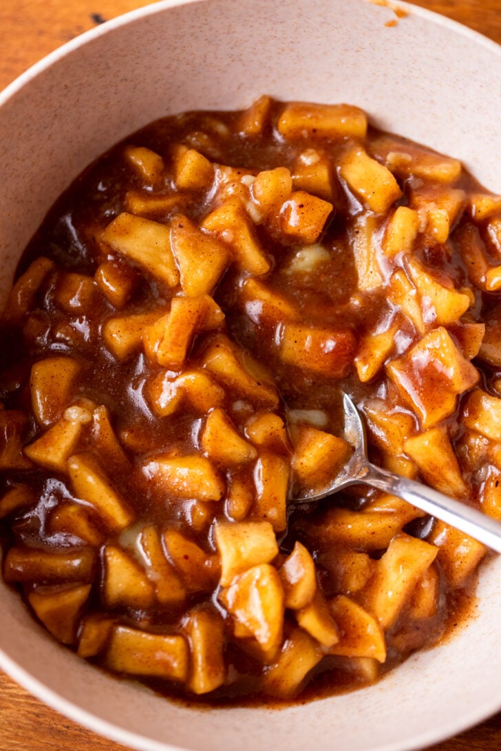Apple pie filling in a bowl.