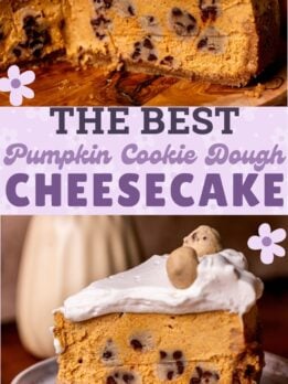 Pinterest pin for pumpkin cookie dough cheesecake.