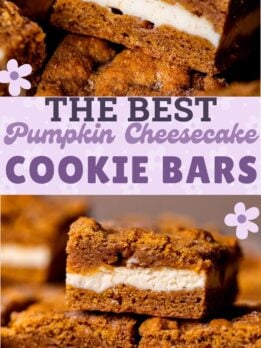 Pinterest pin for pumpkin cheesecake cookie bars.