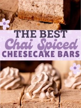 Pinterest pin for chai cheesecake bars.