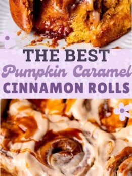Pinterest pin for pumpkin caramel cinnamon rolls.