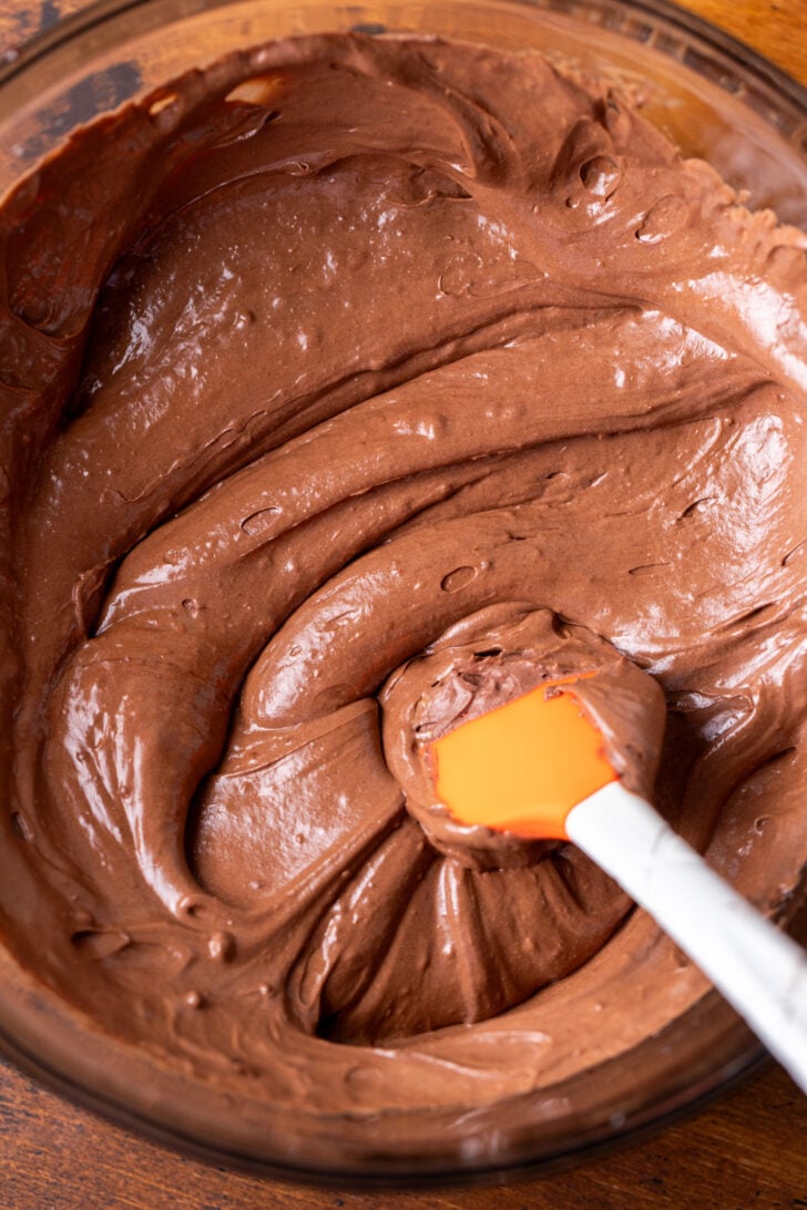 Chocolate mixture with whipped cream folded in.