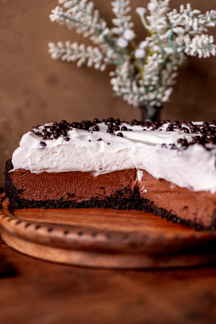 Side view of french silk pie.