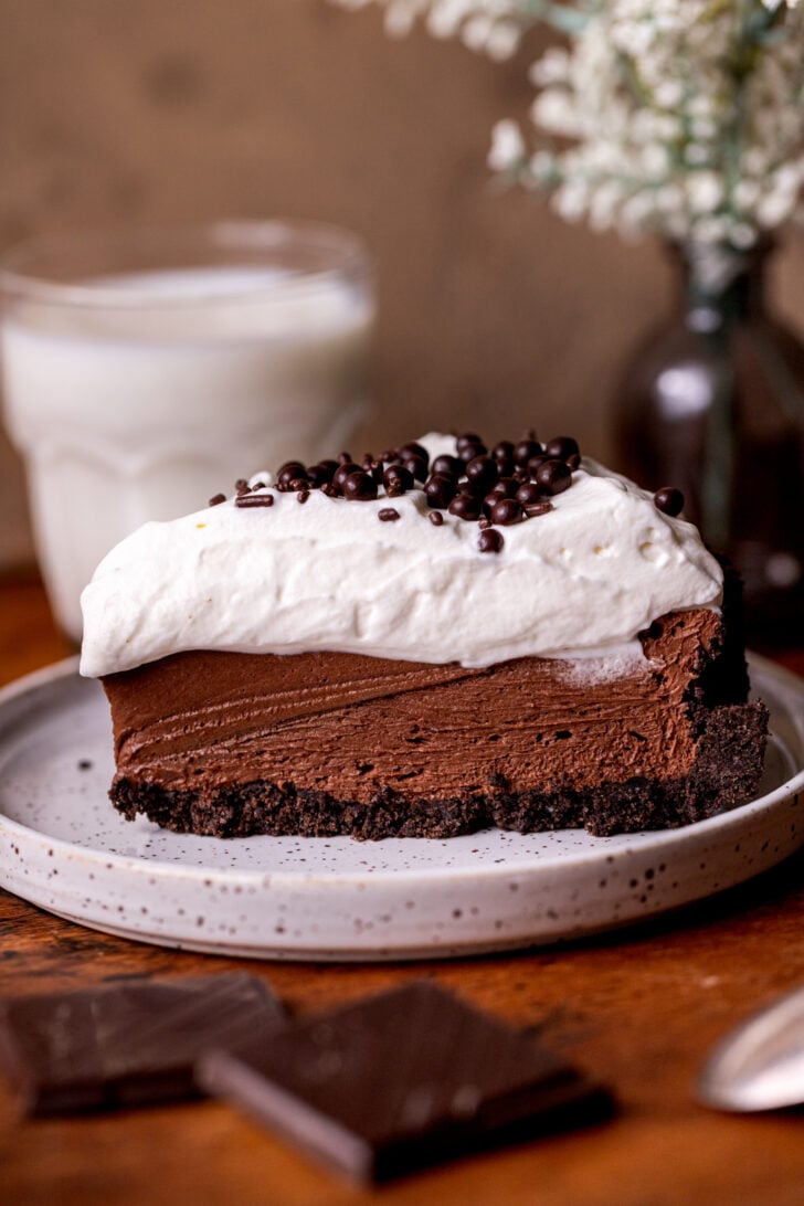 One piece of pie on a plate.