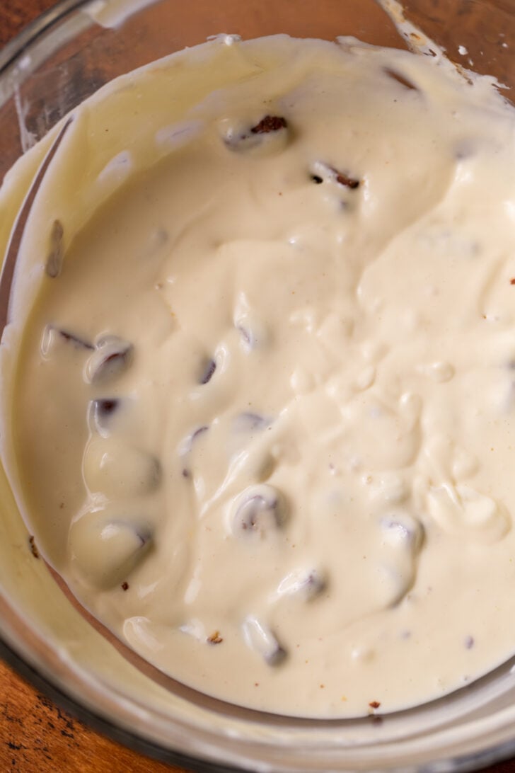 Cheesecake batter in a bowl.