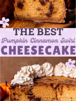 Pumpkin cinnamon swirled cheesecake pinterest pin.